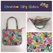 Medium Tote Bag with Zip- Multi-Coloured Leaves